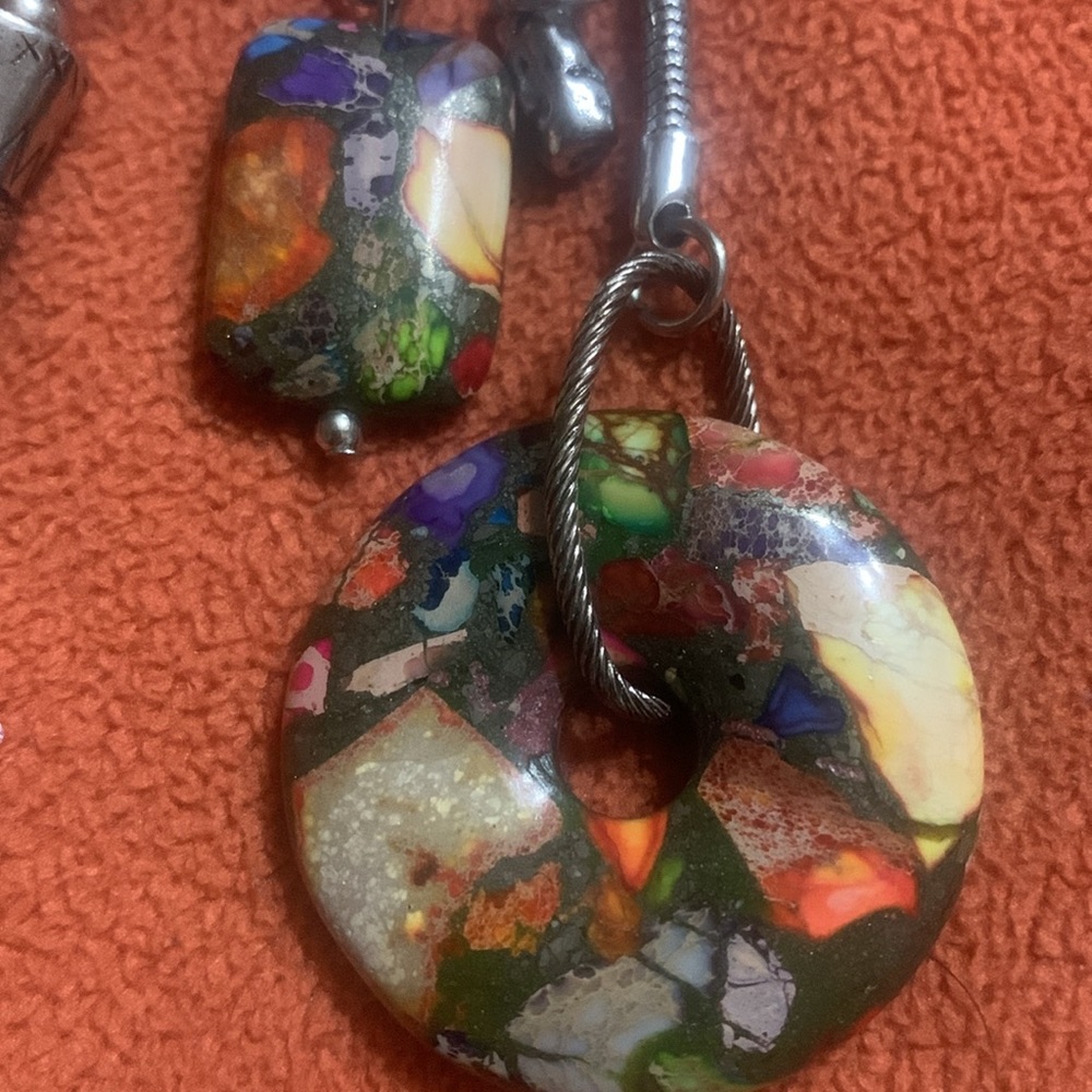 Genuine Stone necklace by Treska Silver 36 inch earring set STATEMENT PIECE!!!
